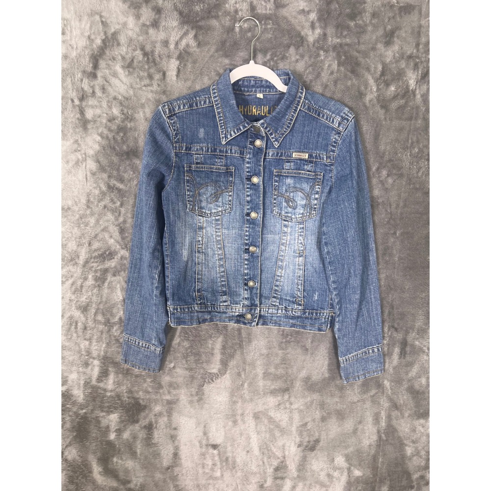 Hydraulic Womens Denim Trucker Jacket Medium Wash Blue Button Front Size M